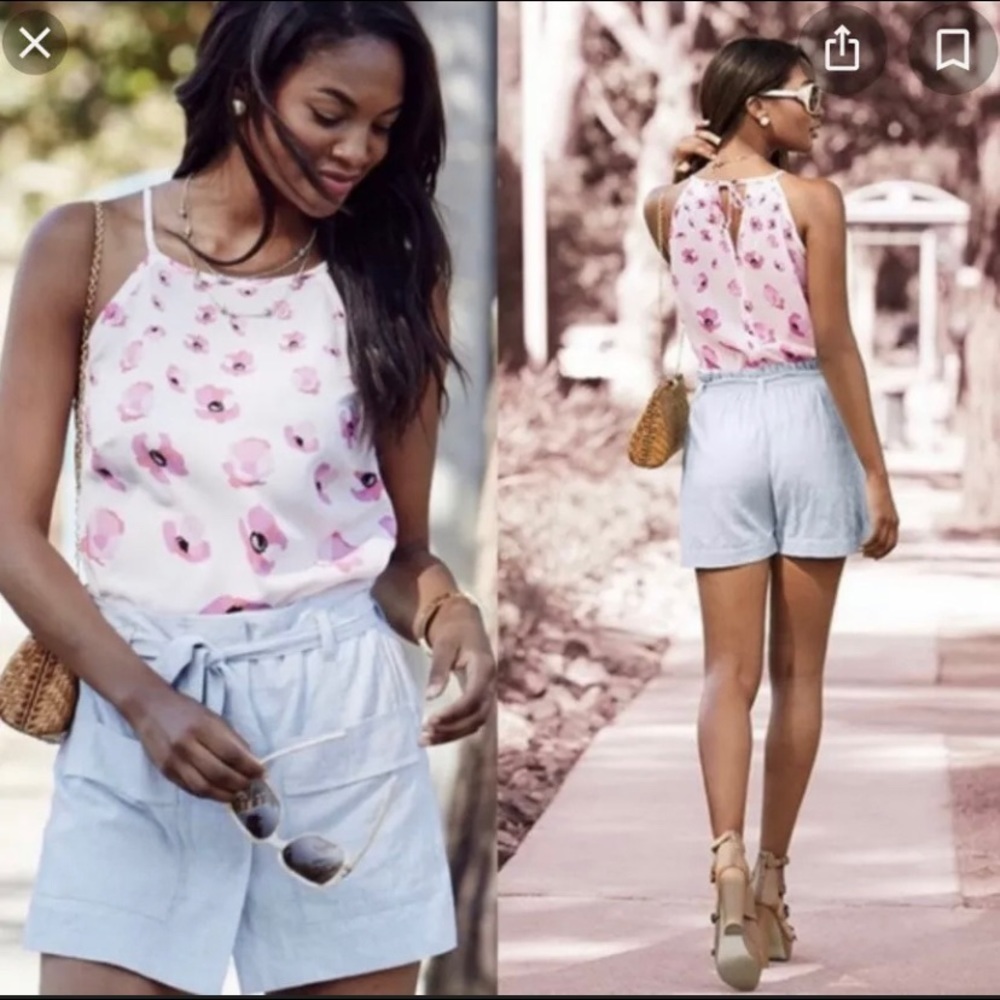 Cabi 5218 Tie-Back Halter Top Blouse Pink Floral M